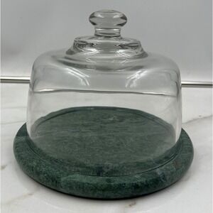 VTG Dutch Garden Green Marble Cheese Dome with Glass Cloche 7.5 Inch Base
